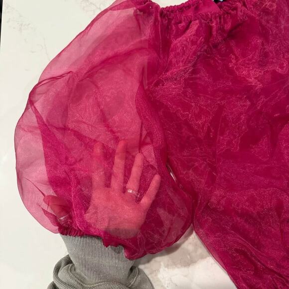 CeCe Off Shoulder Sheer Puff Sleeve Blouse Women's Medium Red Glam Renaissance - Picture 6 of 8